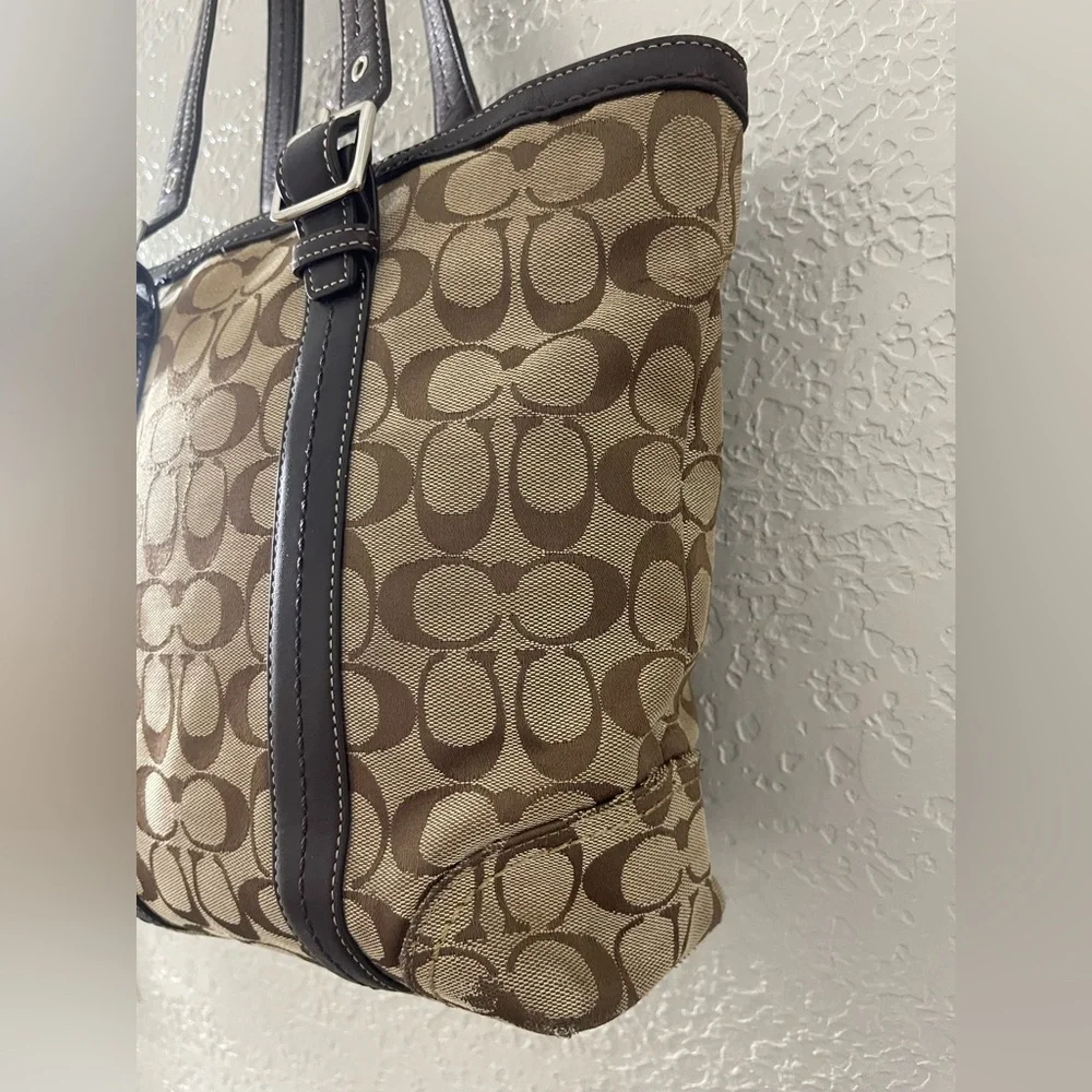 Vintage Y2K Coach Khaki & Brown Signature Canvas Tote